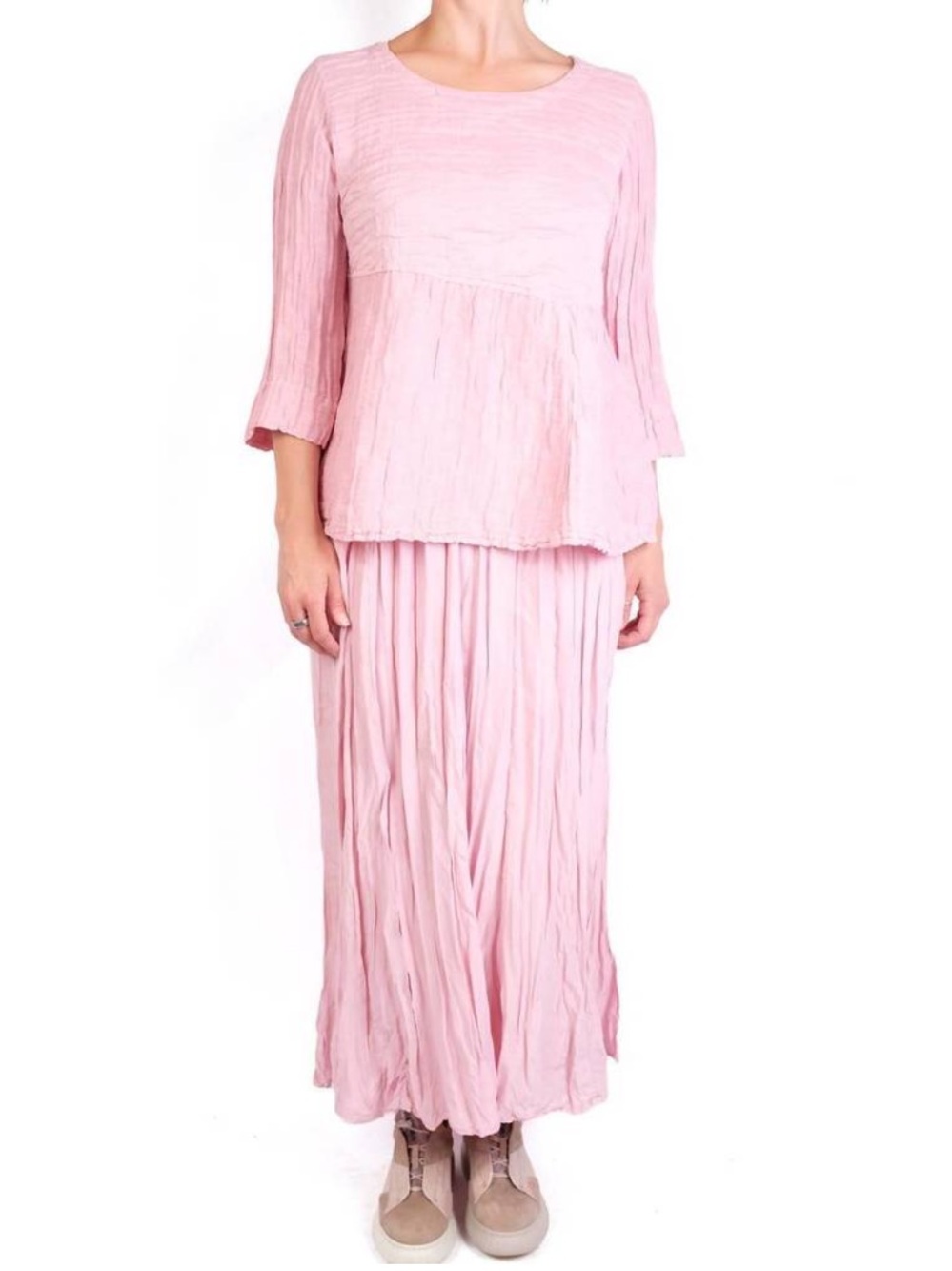 NWT GRIZAS Silk Linen Blend Three Quarter Sleeve Crinkle Top Blouse Sz XXL Pink